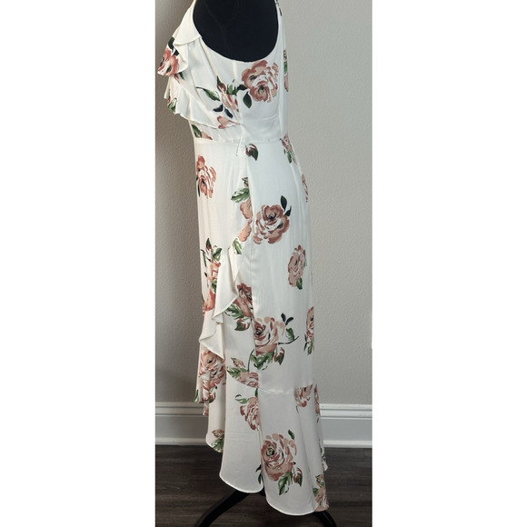 Women's( M) White Ivory Floral Hi Low Midi Ruffle V Neck Disney Princess Dress - Picture 10 of 16